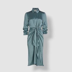 Cinq à Sept Long Sleeve Satin Cocktail Dress | Blue Wrap Tie Waist $795 Retail